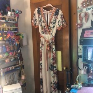 One piece wide leg open back jumpsuit